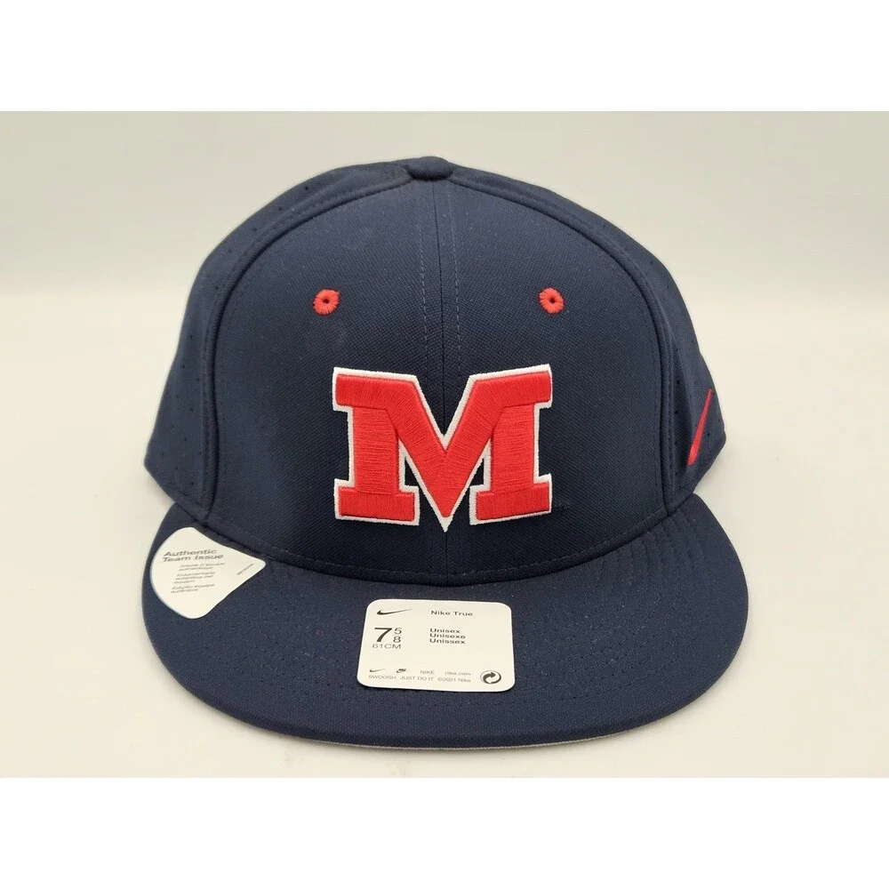 Nike Dri-Fit Ole Miss Rebels Hat True On Field Baseball Size 7 5/8 Fitted Blue